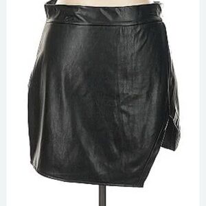 Choles- Faux Leather Asymmetrical Black Skirt- 3X